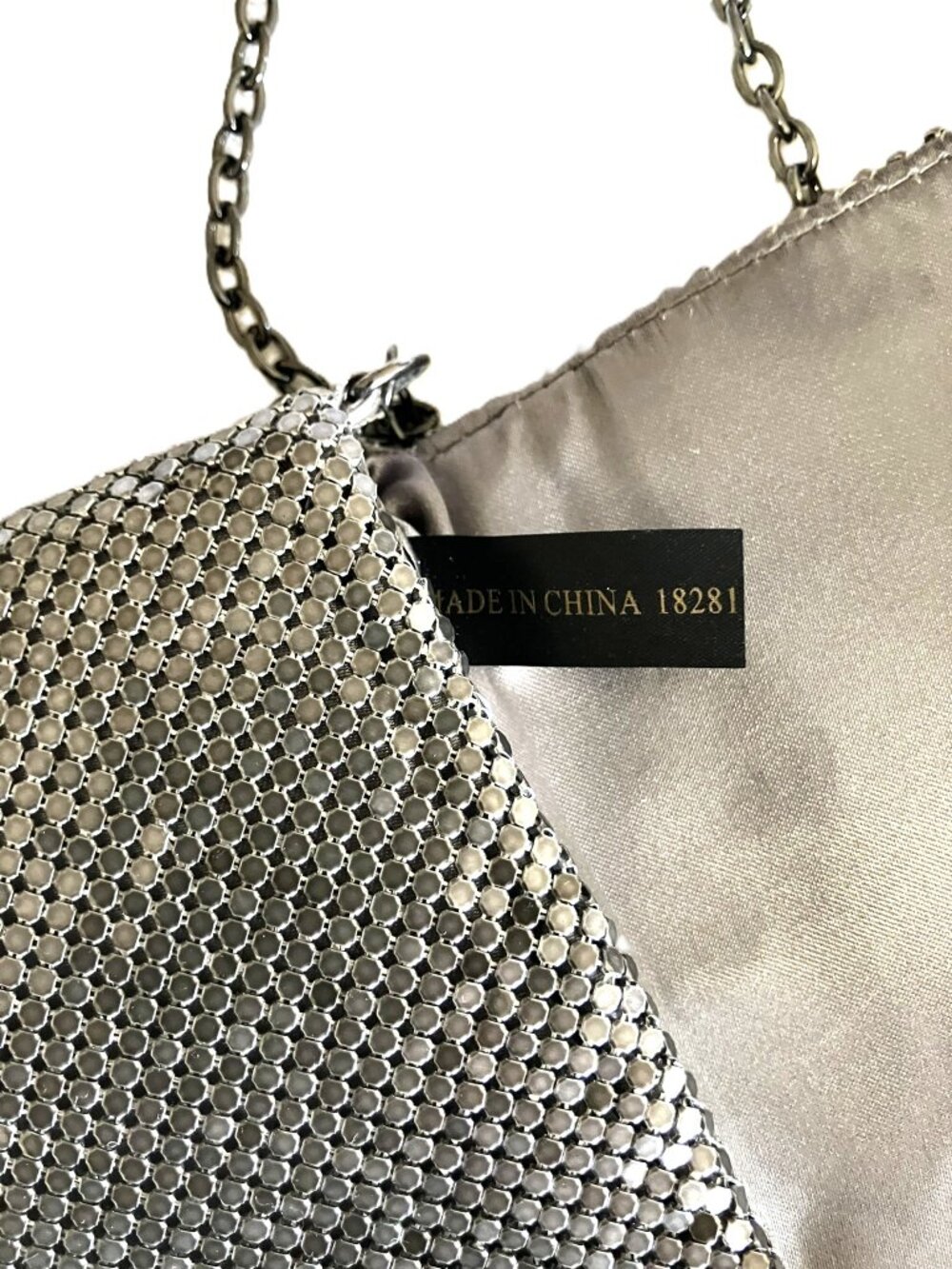 Jessica McClintock Silver Metal Mesh Chain Crossbody Clutch Bag | Bow Detail - Picture 11 of 12